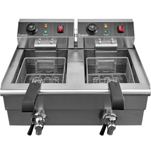 Фритюрница электрическая Bufett CFR 143 со сливным краном, двойная 2x10л с двумя корзинами, 2х3000Вт, 641143