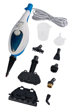 Швабра паровая Bufett SSM 747, 9 насадок, 350мл, 1500Вт, бело-голубая, 640747