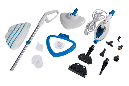 Швабра паровая Bufett SSM 747, 9 насадок, 350мл, 1500Вт, бело-голубая, 640747