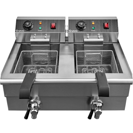 Фритюрница электрическая Bufett CFR 143 со сливным краном, двойная 2x10л с двумя корзинами, 2х3000Вт, 641143