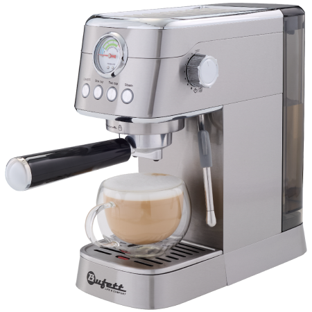 Кофеварка рожковая с капучинатором Bufett серебряная, 640629