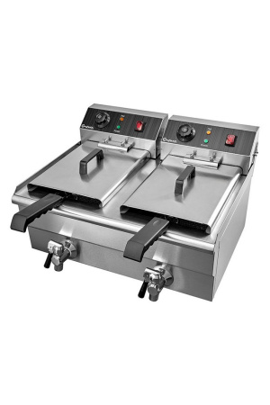 Фритюрница электрическая Bufett CFR 143 со сливным краном, двойная 2x10л с двумя корзинами, 2х3000Вт, 641143